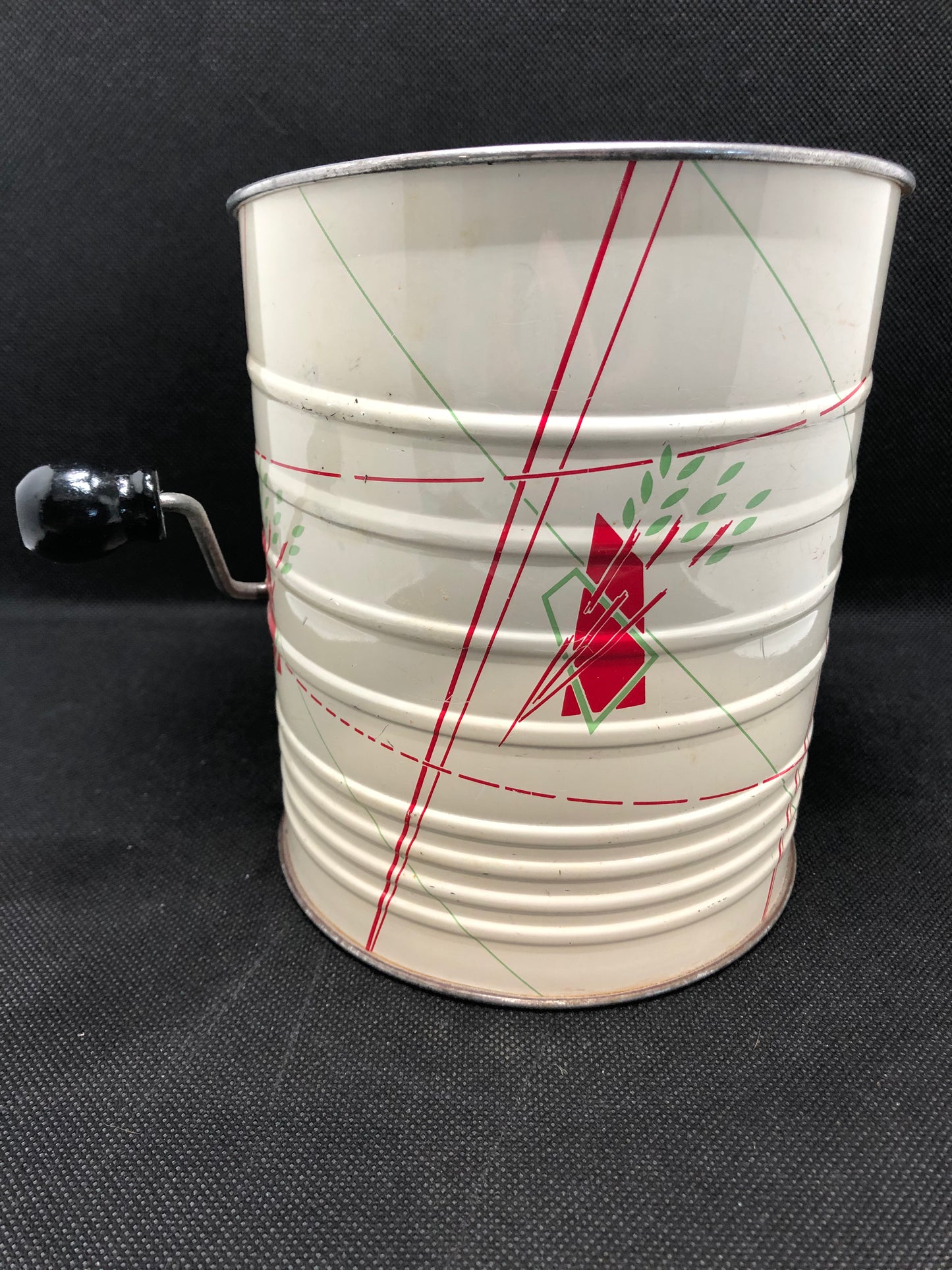 Vintage flour sifter mid century white with black knob