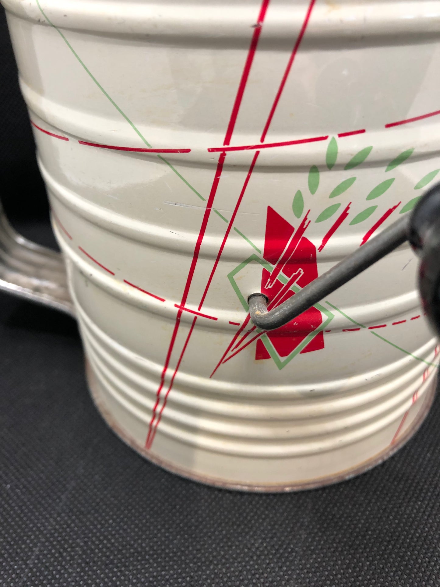 Vintage flour sifter mid century white with black knob and arm