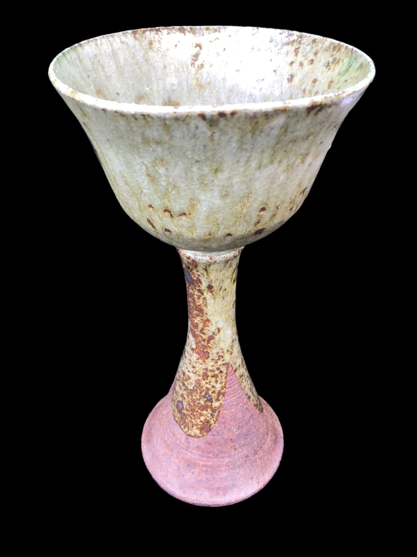 Vintage pottery goblet with multiple glazes