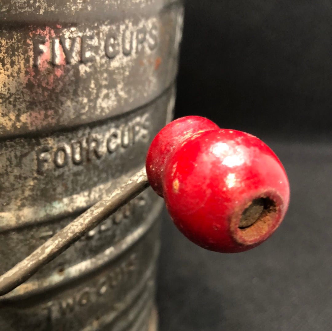 flour sifter vintage red wood handle