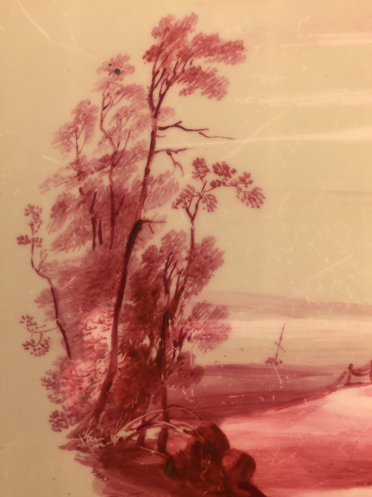 Unique Antique Hand Painted Plate with Landscape