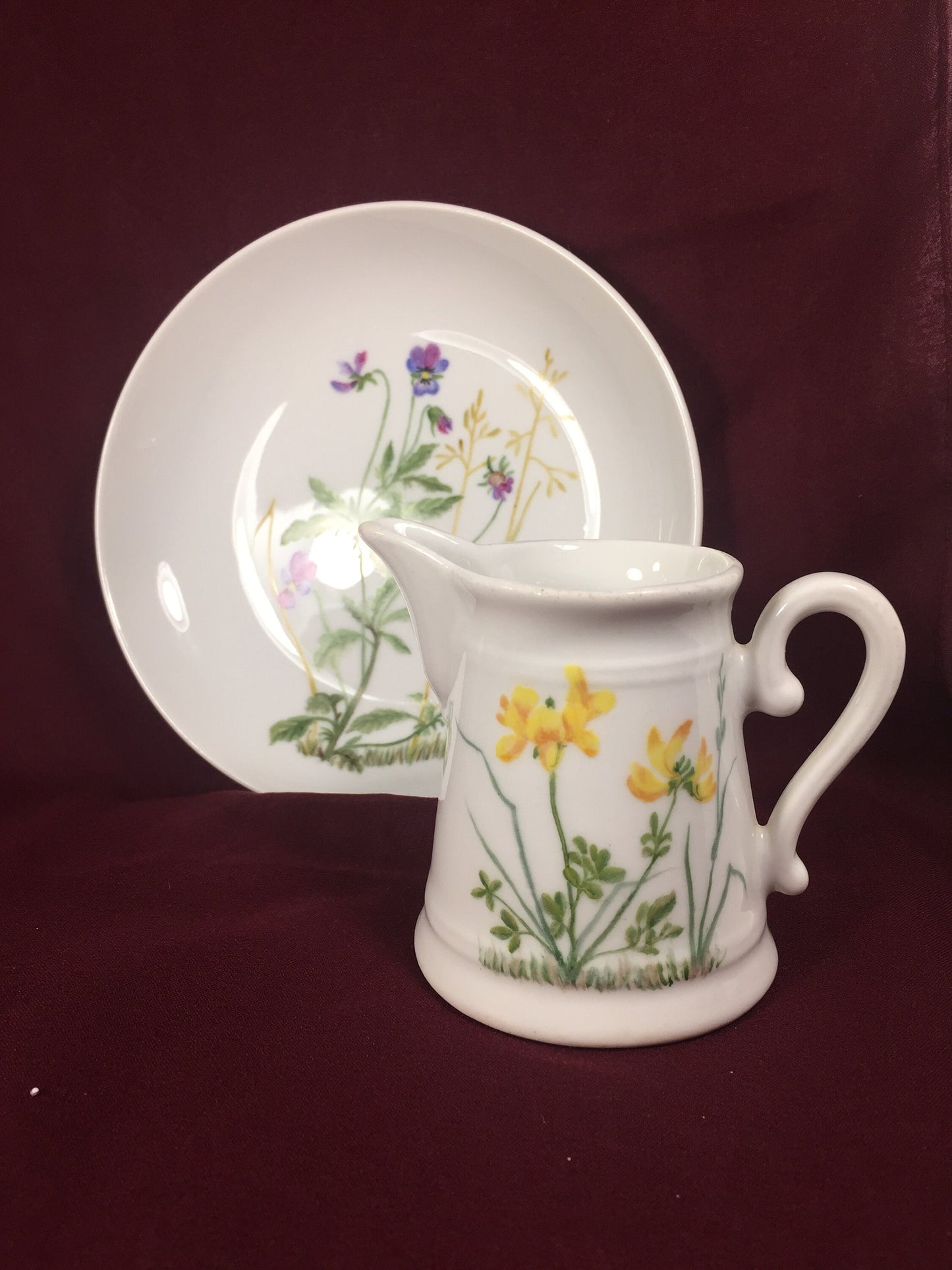 Hand Painted Pitcher and Small Dish