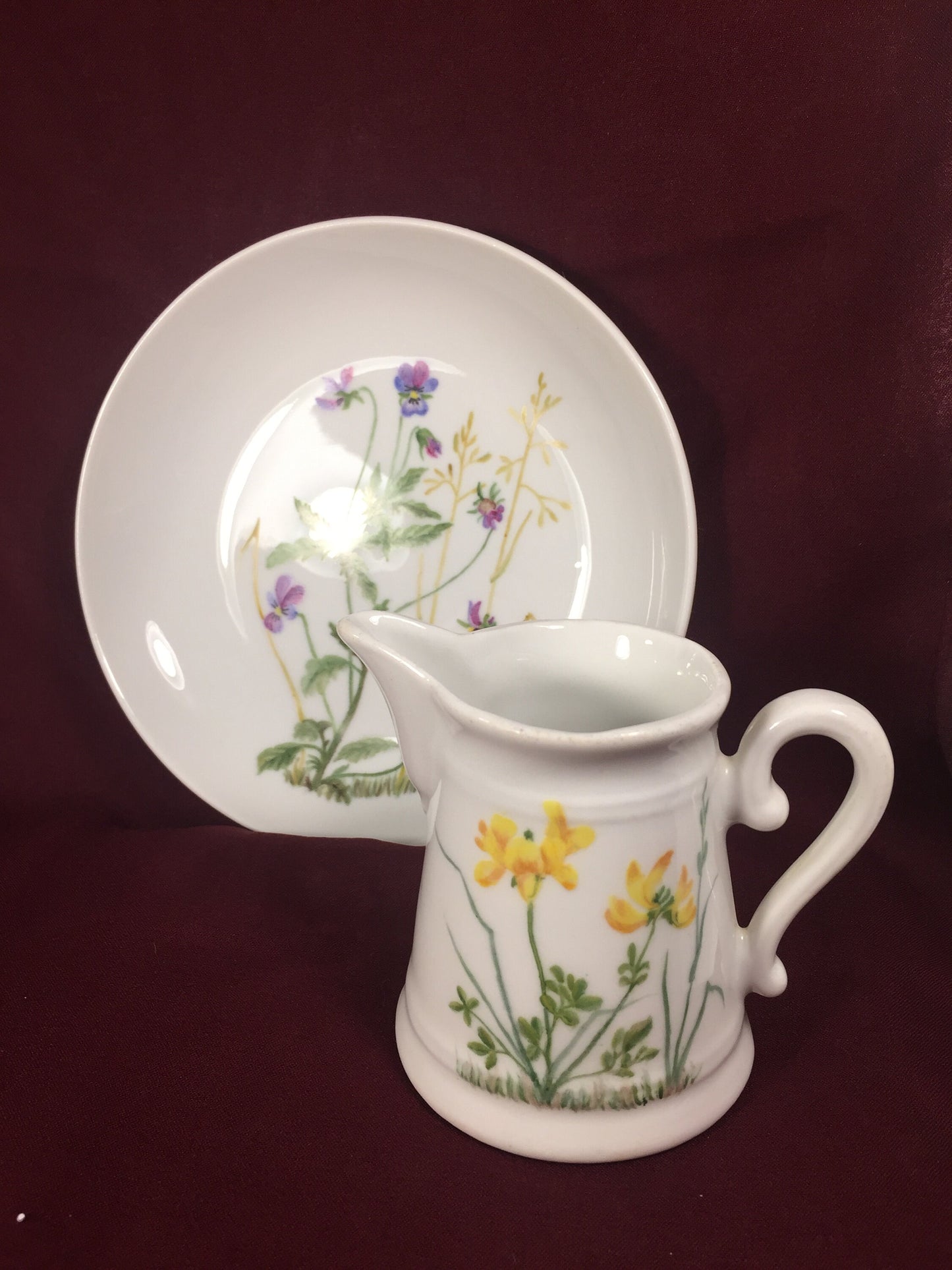 Hand Painted Pitcher and Small Dish