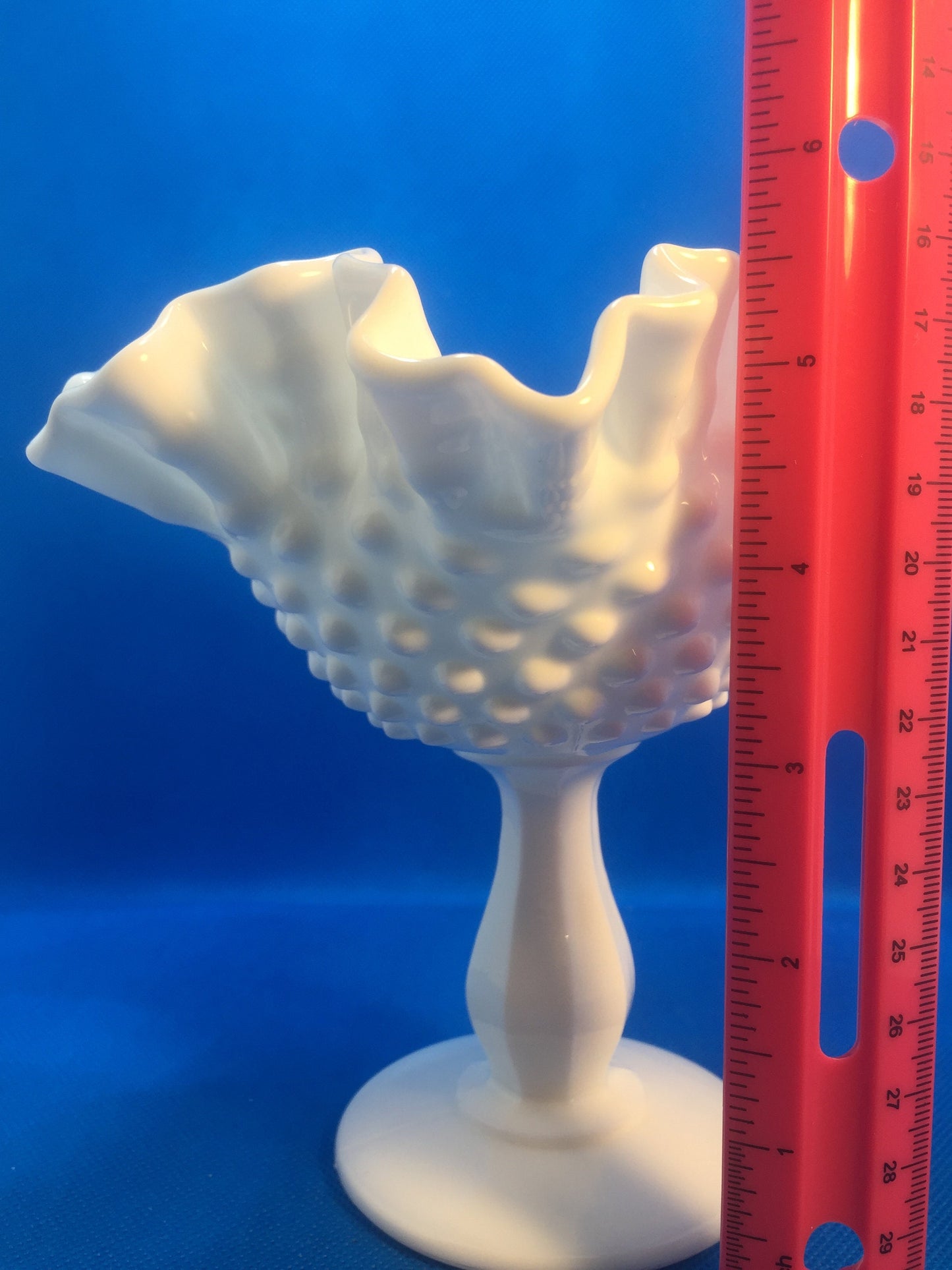 Hobnail Ruffled Milk Glass Pedestal Dish