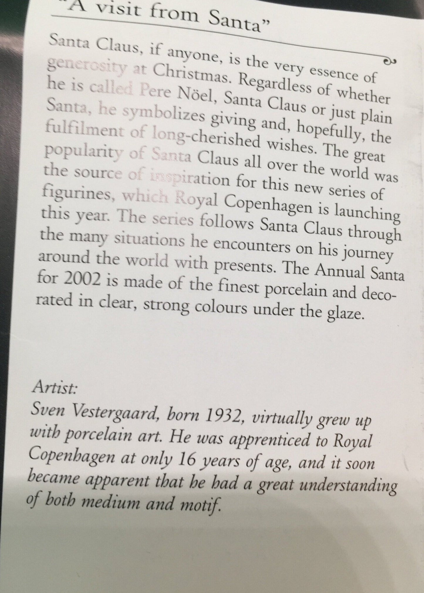 Santa by Royal Copenhagen -2002 Annual Santa Figurine