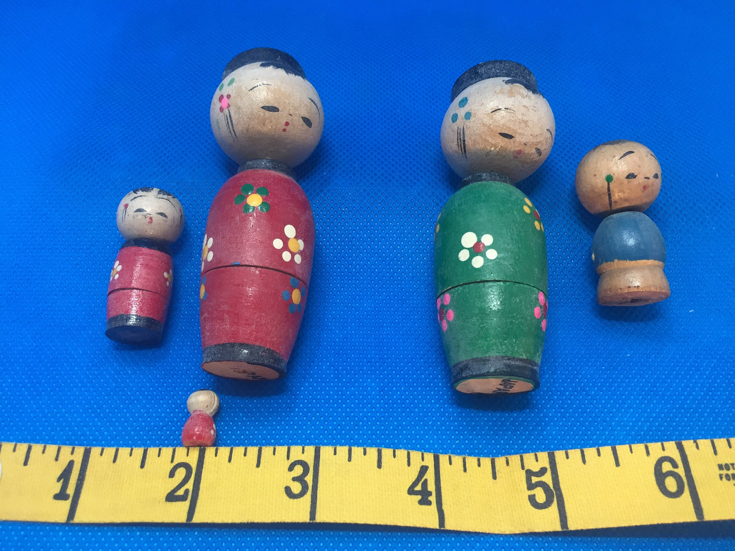 Kokeshi Bobble Head Nesting Dolls Marked Japan