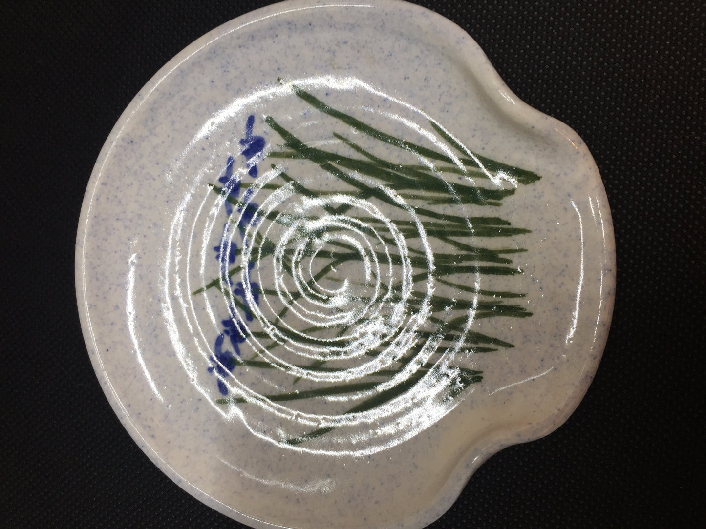 Pair of Blue Iris Pottery Spoon Rests