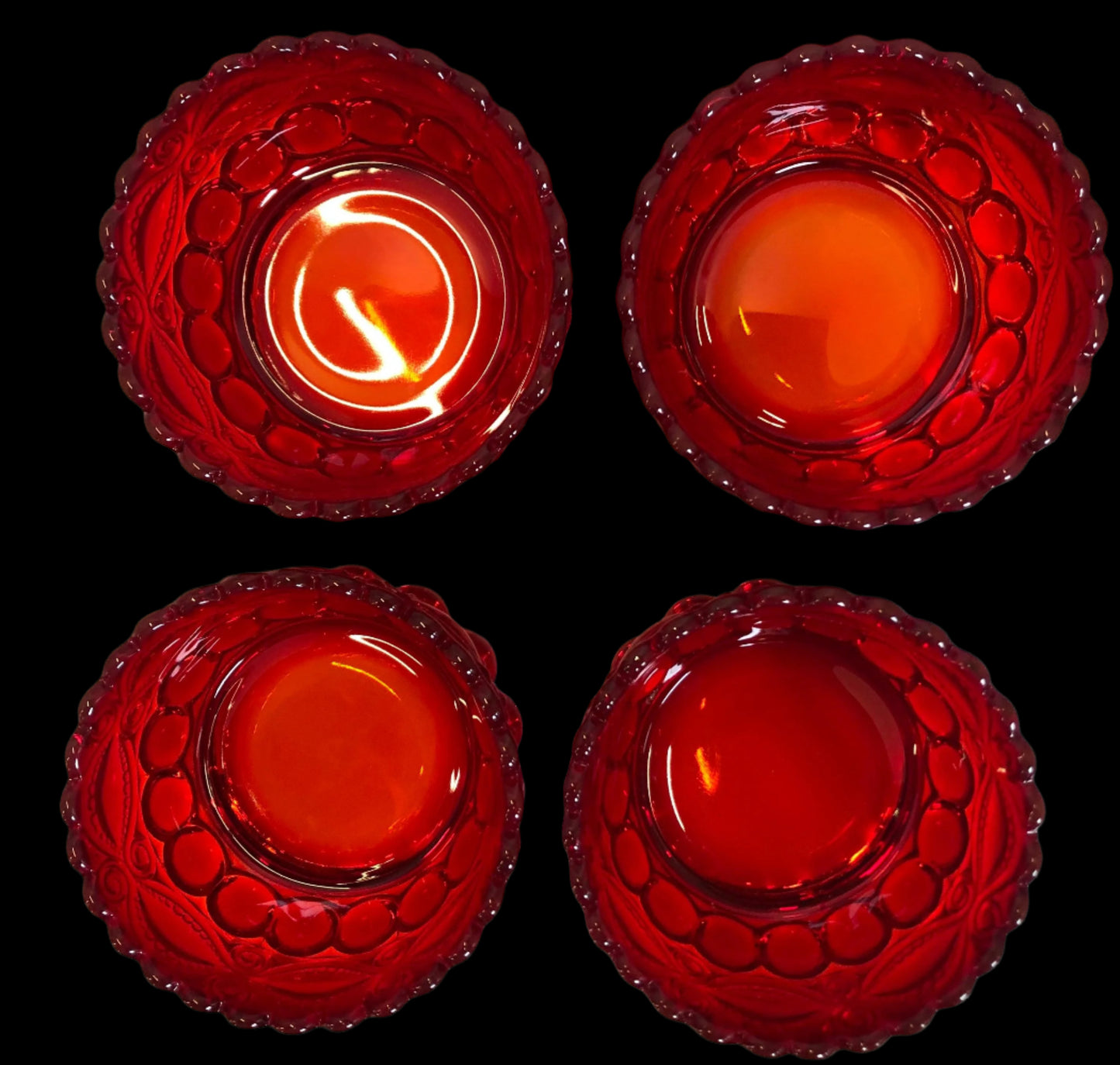 Vintage Ruby Glass Eyewinker Pattern Bowls Set of Four