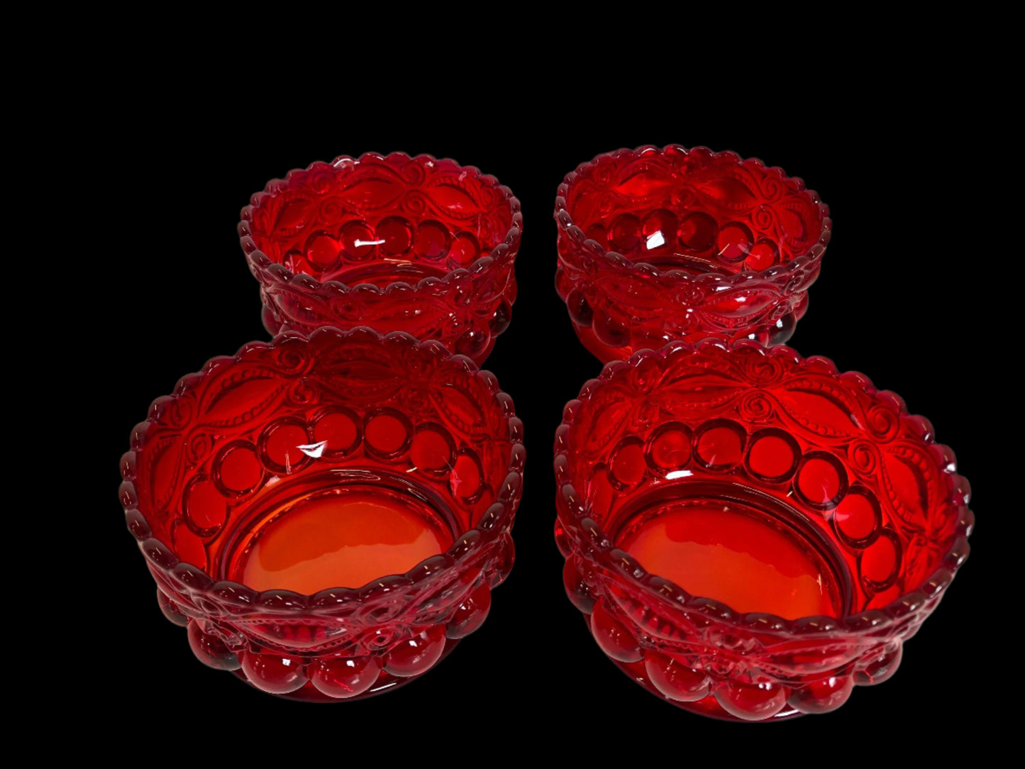 Vintage Ruby Glass Eyewinker Pattern Bowls Set of Four