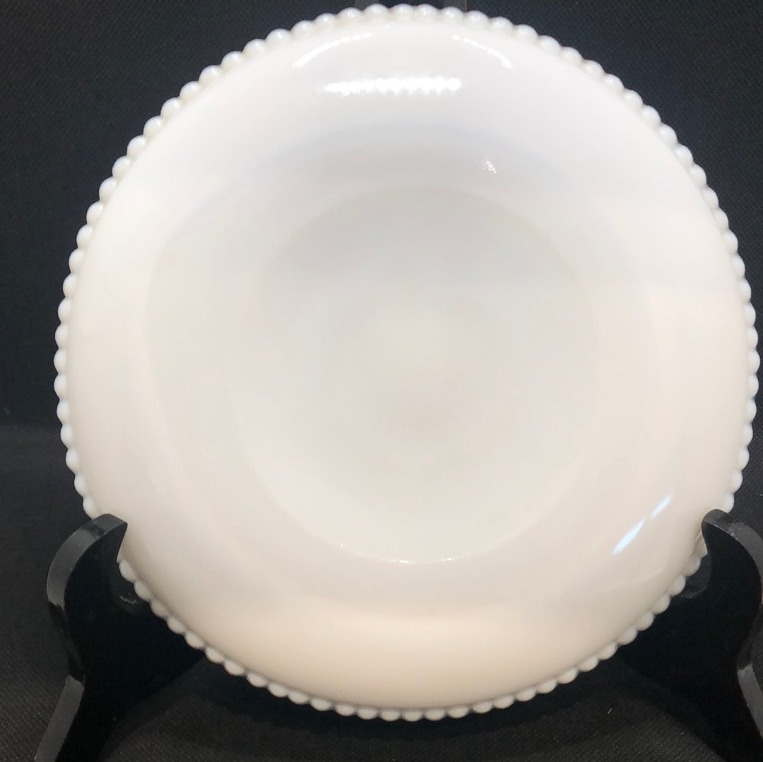 mid century milk glass hand painted plate by Westmoreland with apple back