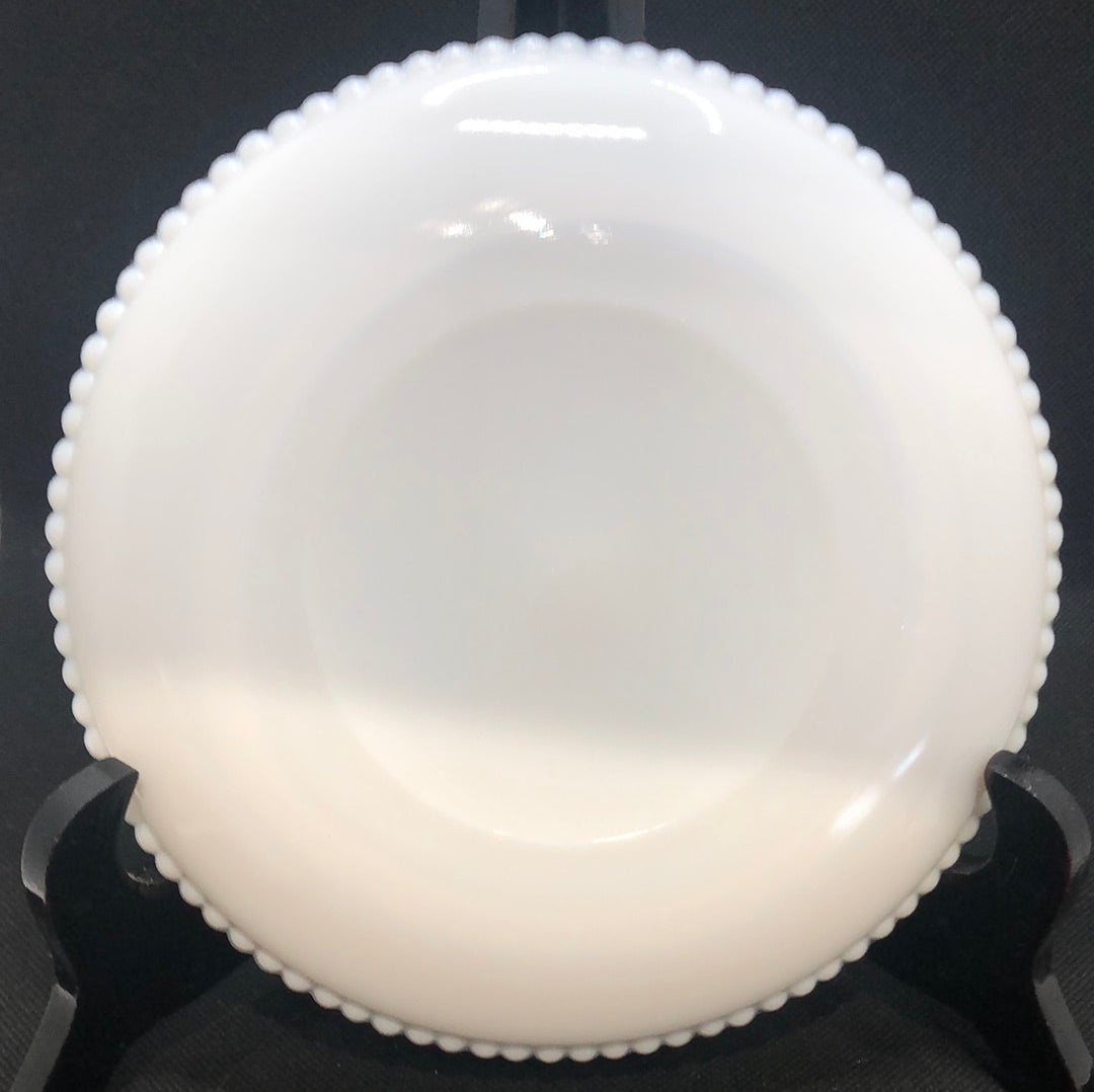 mid century milk glass hand painted plate by Westmoreland with blackberry back view