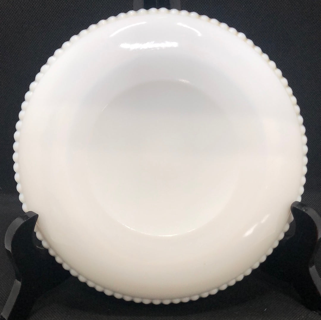 mid century milk glass hand painted plate by Westmoreland with chick-a-dee bird back