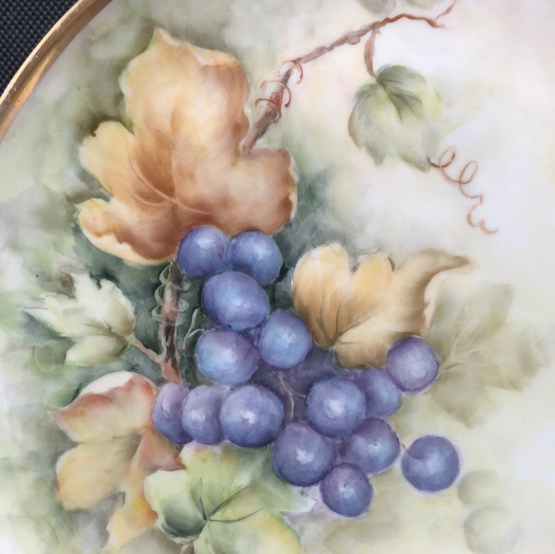 porcelain plate hand painted blue grapes and leaves