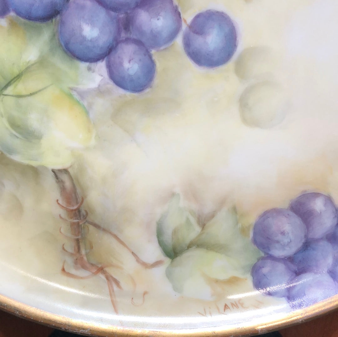 porcelain plate hand painted grapes and leaves