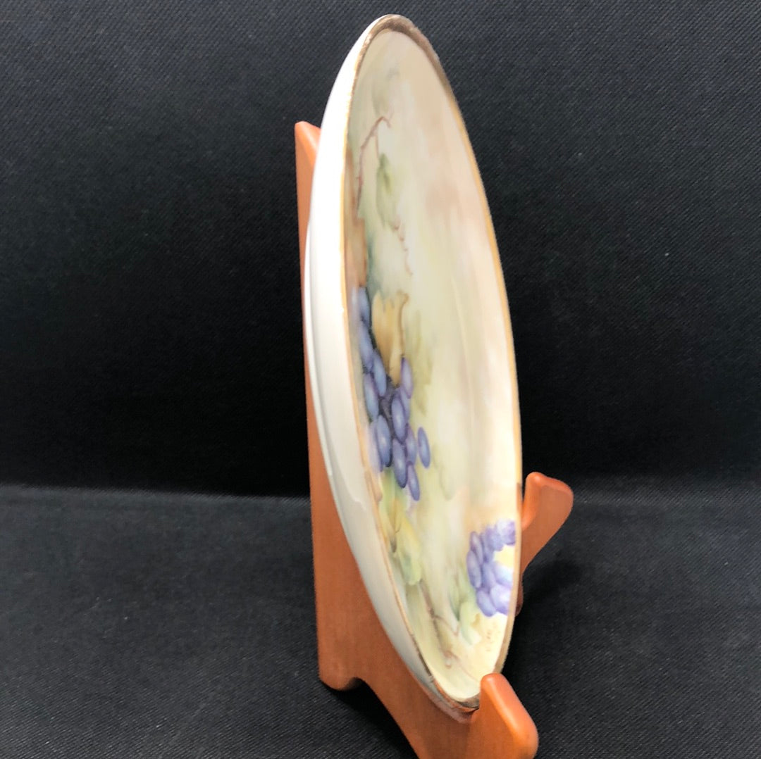 porcelain plate hand painted grapes side view