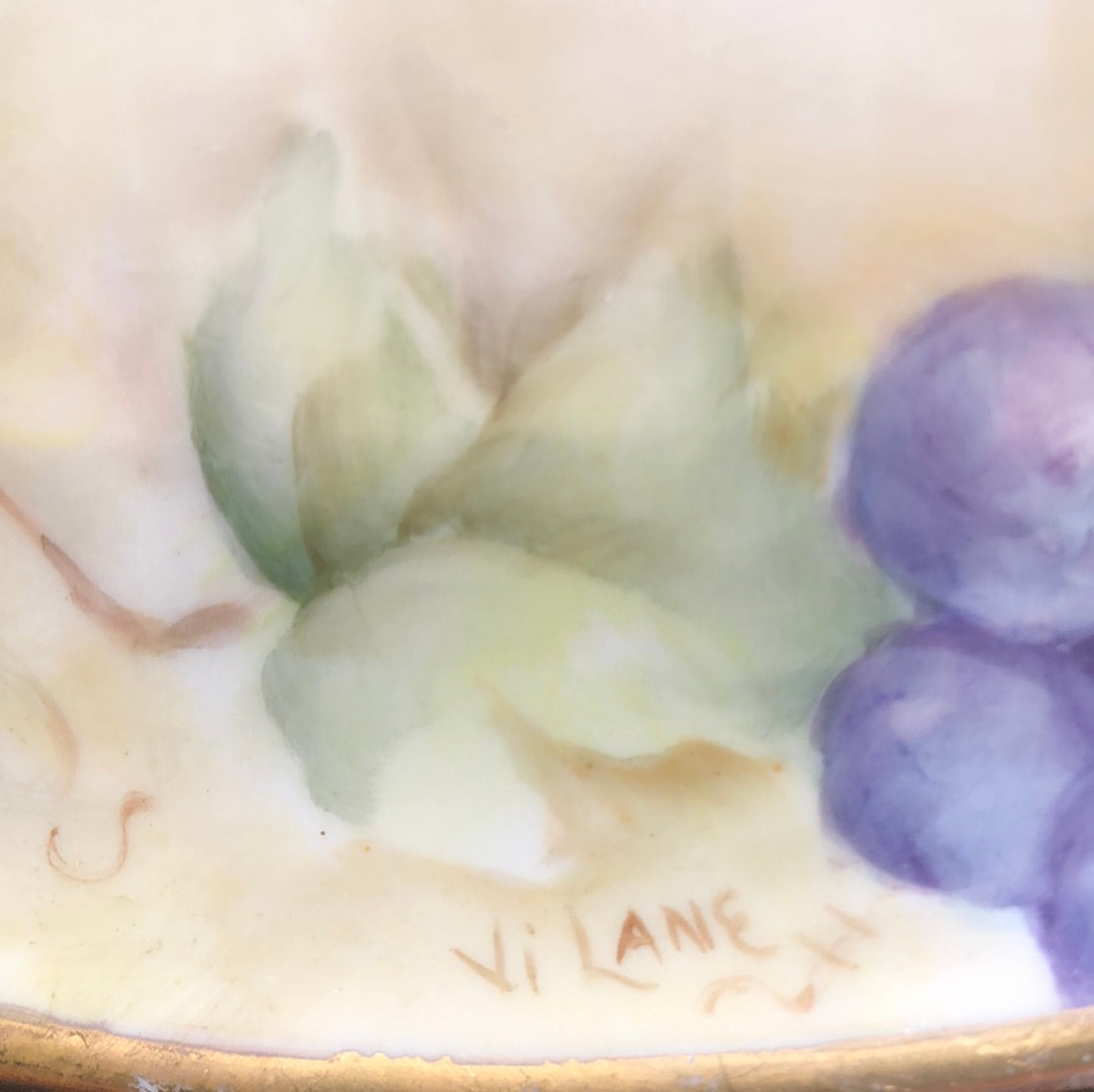 porcelain plate hand painted grapes vi lane signature