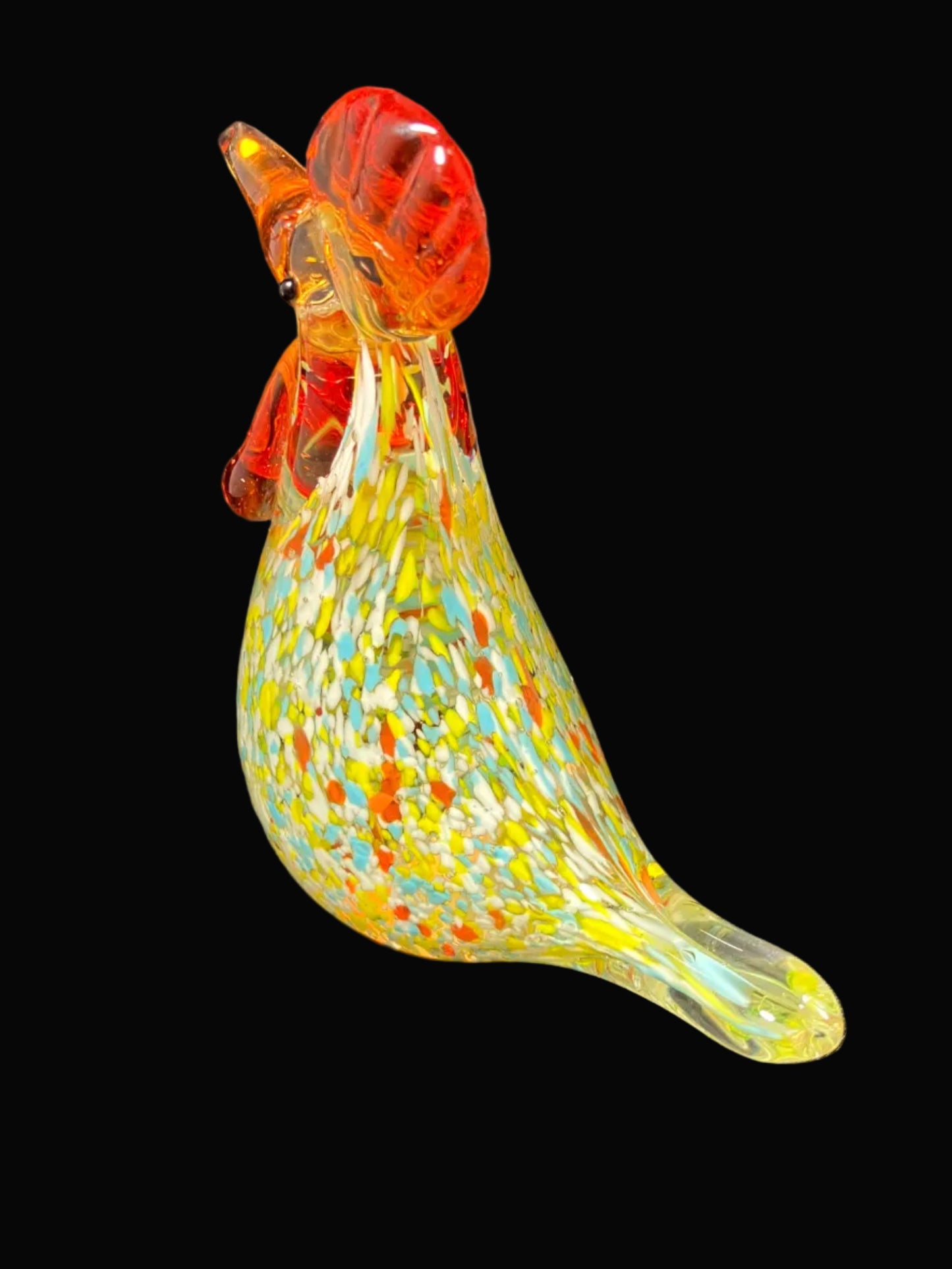 Vintage Murano Style Hand Blown Glass Hen & Rooster Paperweights – Confetti Glass Chicken Pair
