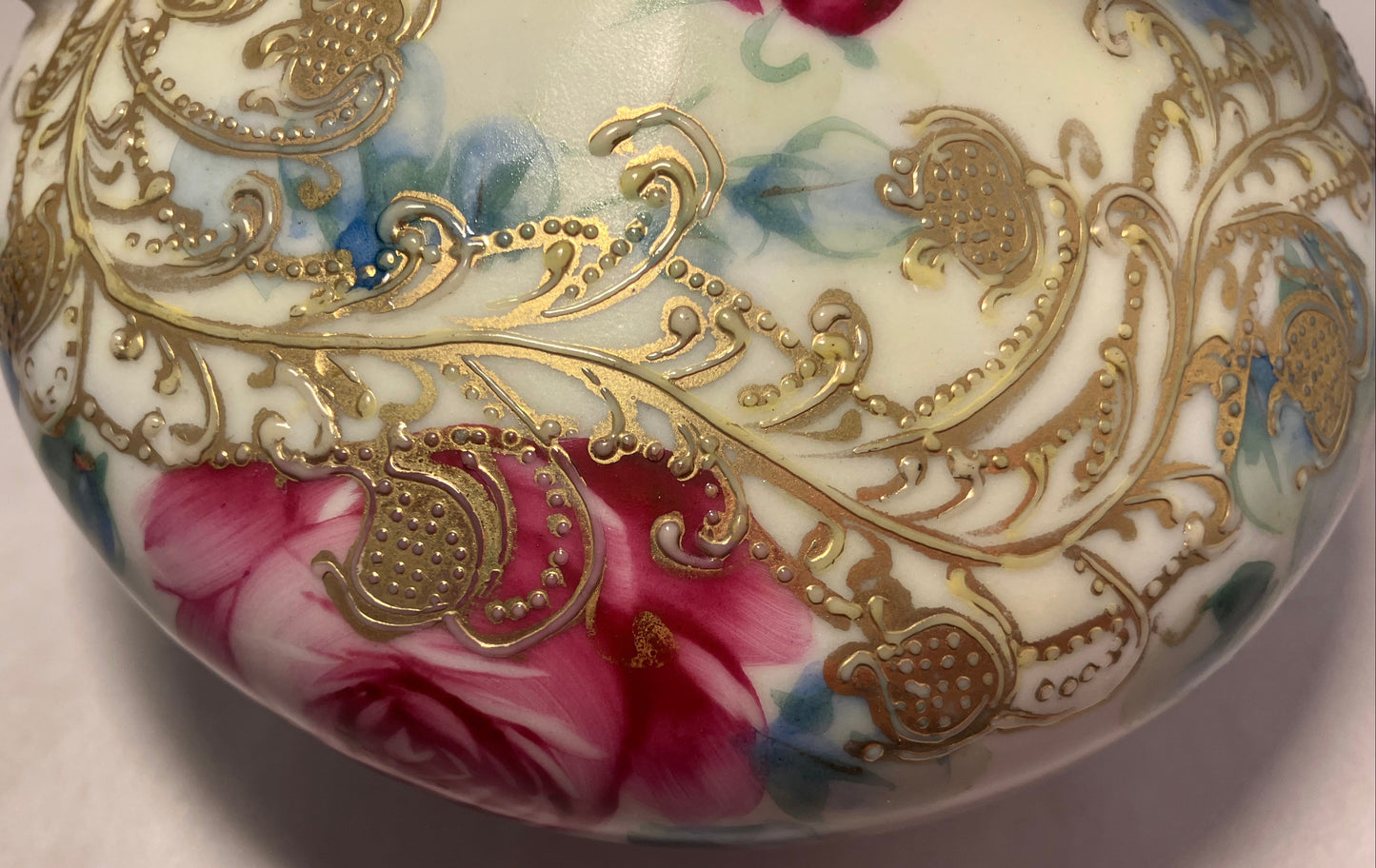 Antique Nippon Moriage Porcelain Ewer — Hand Painted Roses