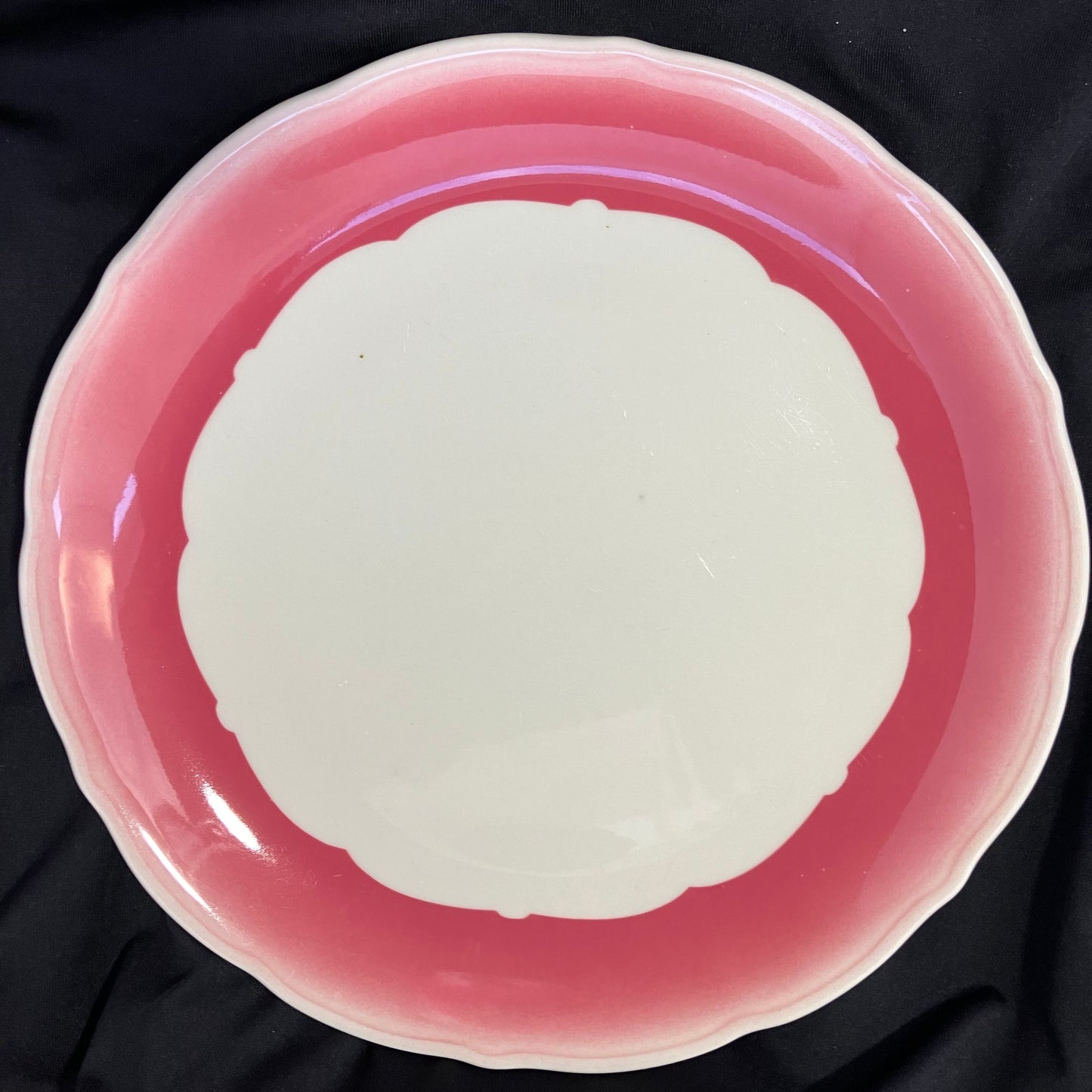 Vintage Syracuse China Restaurant Ware Dinner Plate, Pink Airbrushed Rim, Scalloped Edge