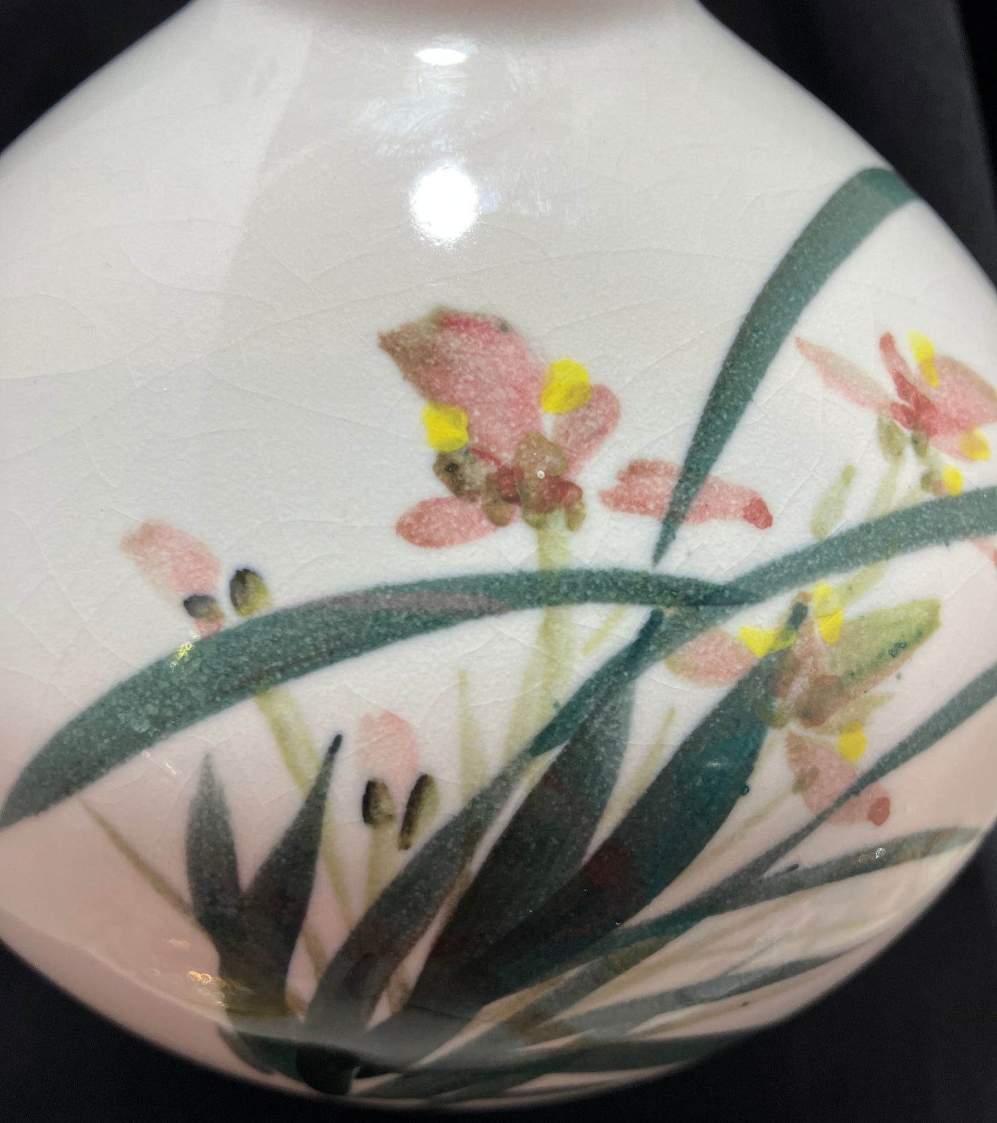 Vintage round ceramic vase with watercolor style floral design