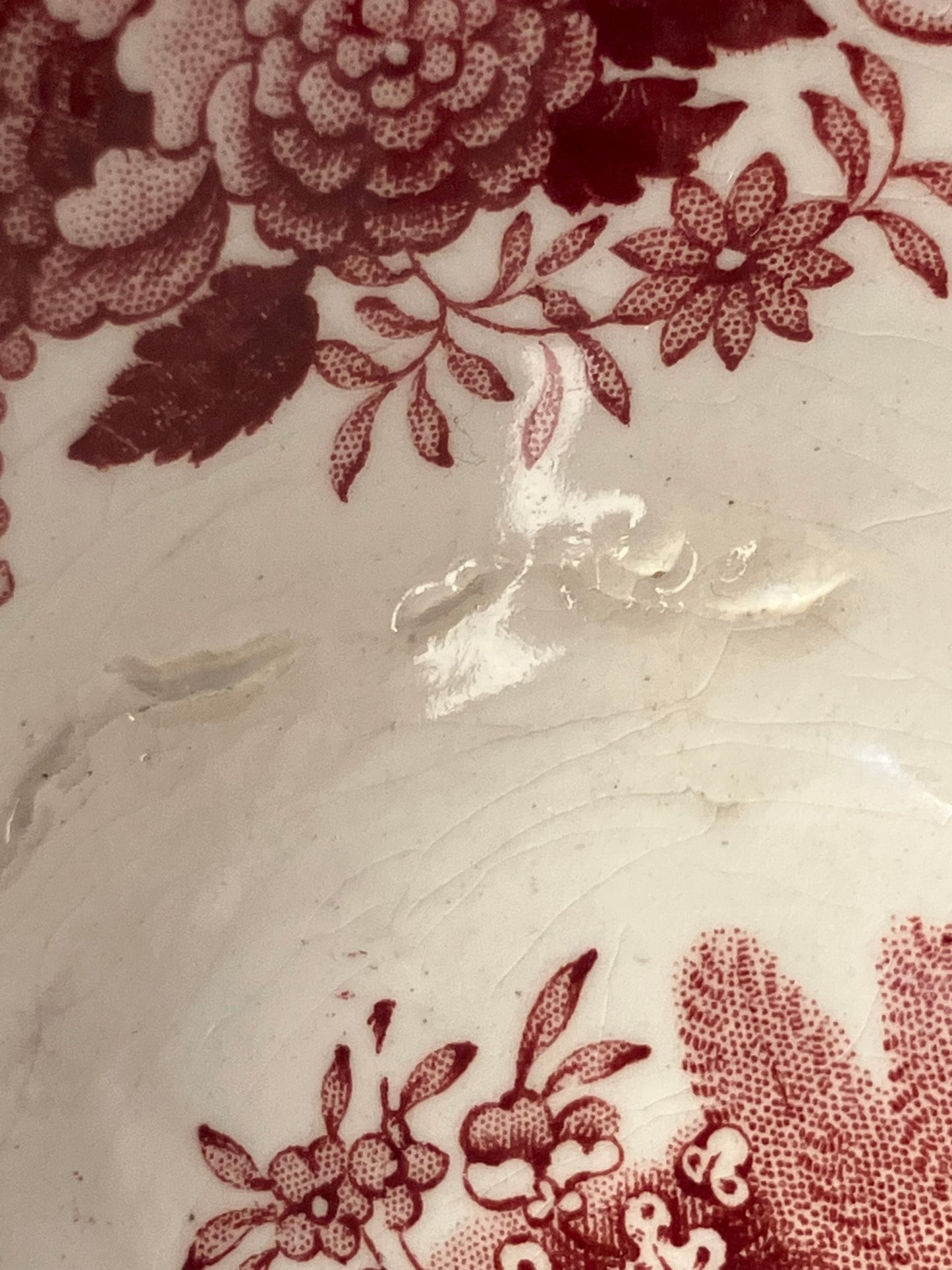 Antique Red Transferware Beehive Cup