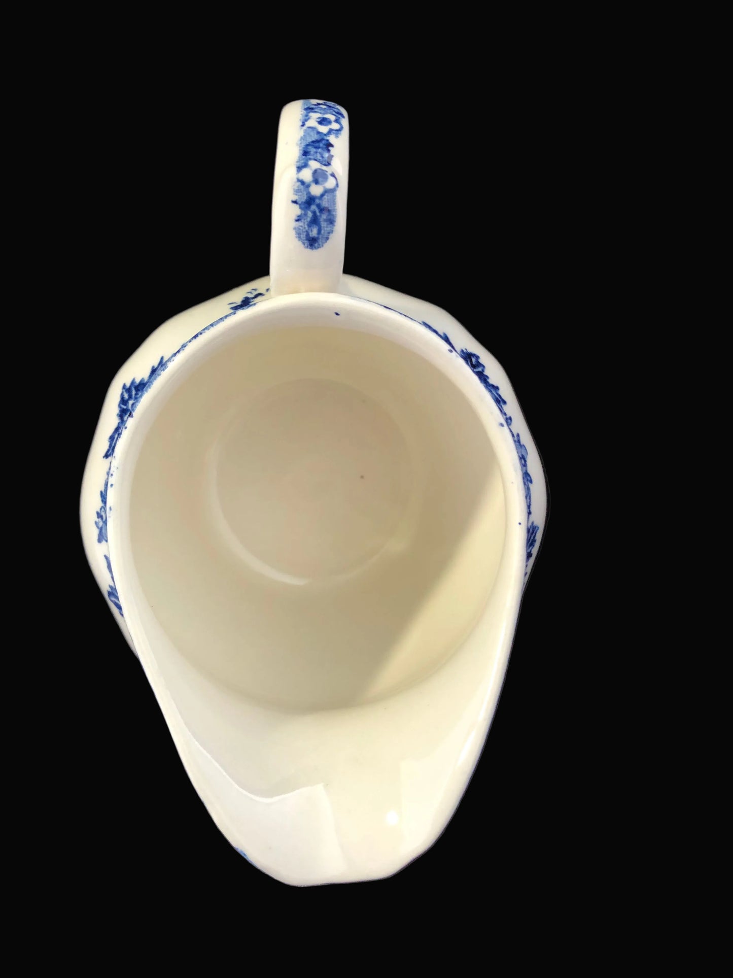 Vintage Staffordshire Blue & White Creamer – English Village Transferware Pitcher