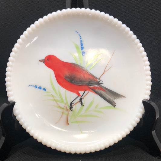 Westmoreland Milk Glass Red Bird Plate