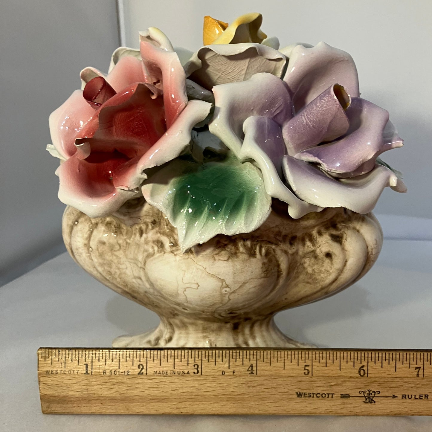 Vintage Capodimonte Porcelain Roses in Vase Base