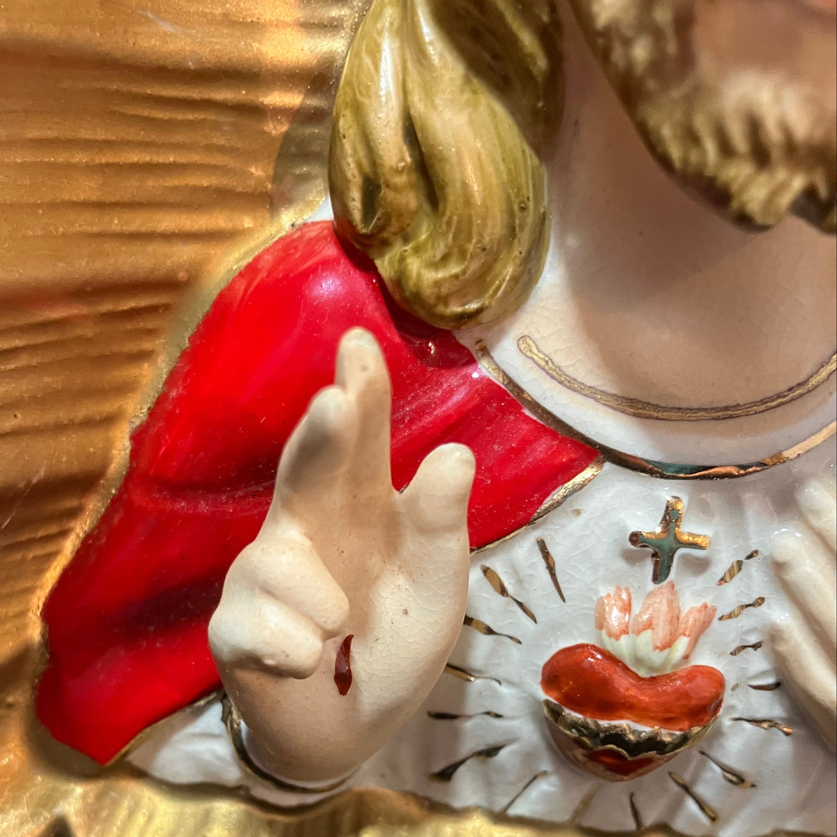 Vintage Sacred Heart of Jesus Wall Plaque – Catholic Religious Art – 1950s-60s Japan Ceramic