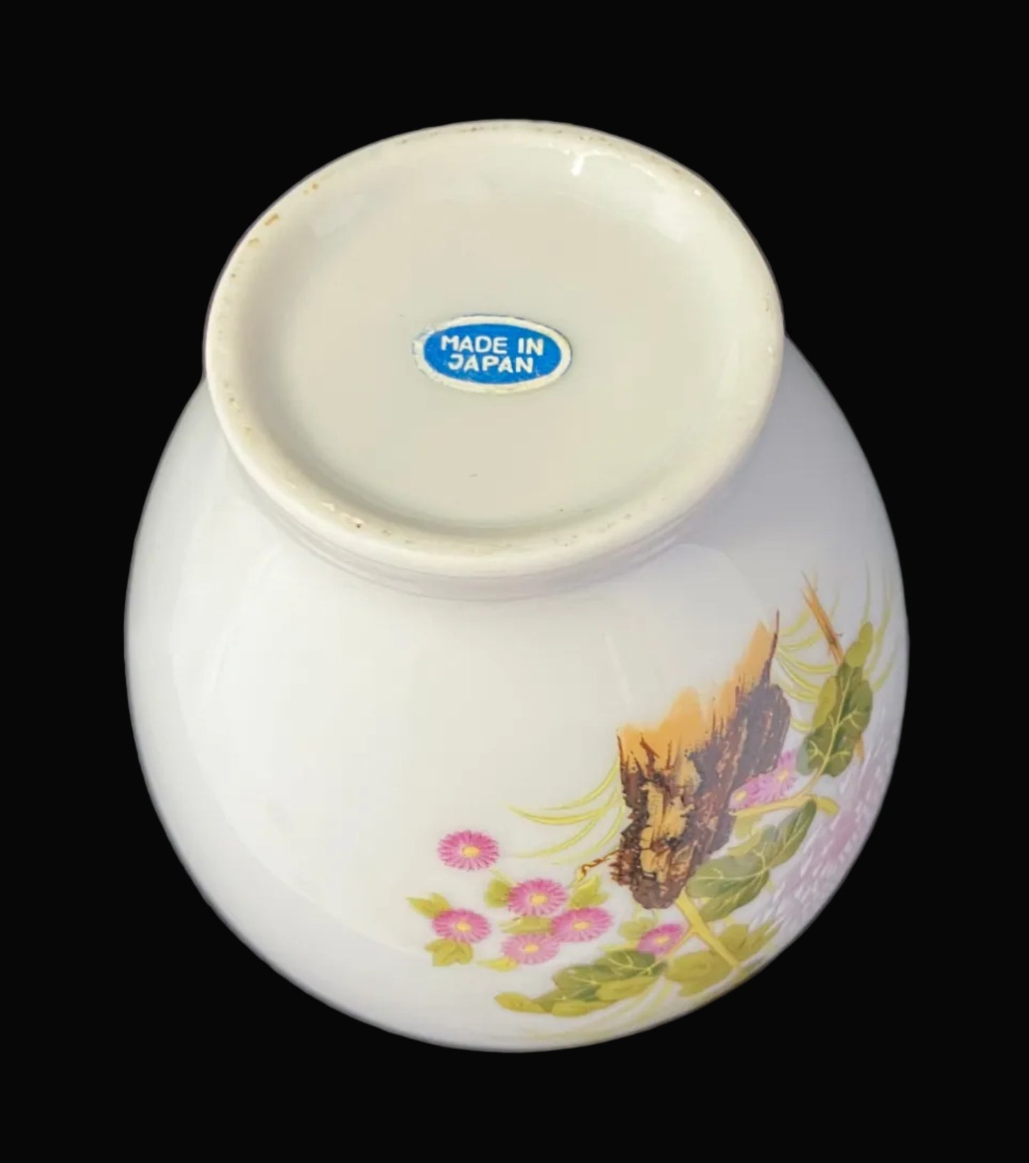 Vintage Mini Ginger Jar with Lid, Made in Japan, Bird & Floral Porcelain Jar