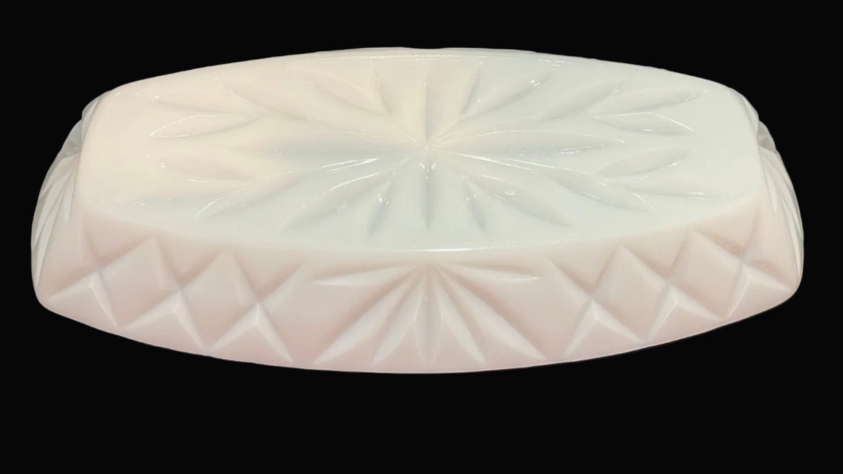 Vintage Hazel Atlas Pineapple Cut Milk Glass Celery Dish Platonite White Glass Mid Century Rectangular Serving Dish Trinket Tray 9.5 Inch