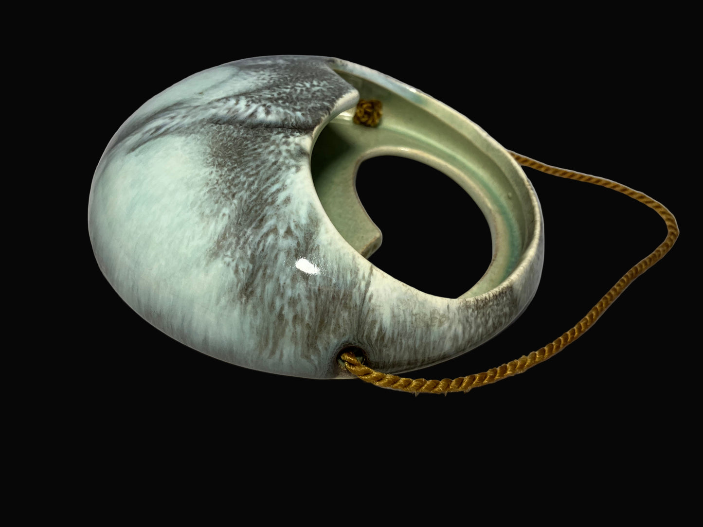 Mid Century Pottery Wall Pocket – Round Hanging Planter with Gold Cord