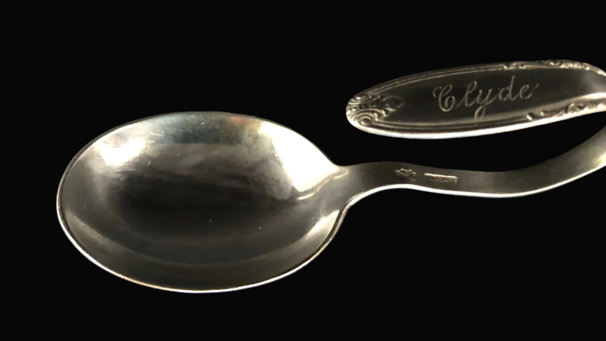 Antique Manchester Sterling Silver Baby Spoon – Leonore Pattern – Curved Handle