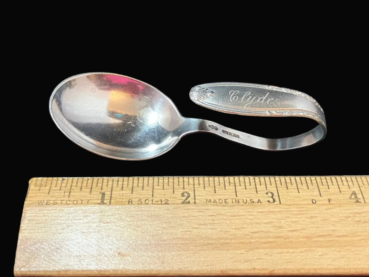 Antique Manchester Sterling Silver Baby Spoon – Leonore Pattern – Curved Handle