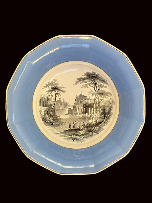 19th Century English Ironstone Bowl with Landscape design