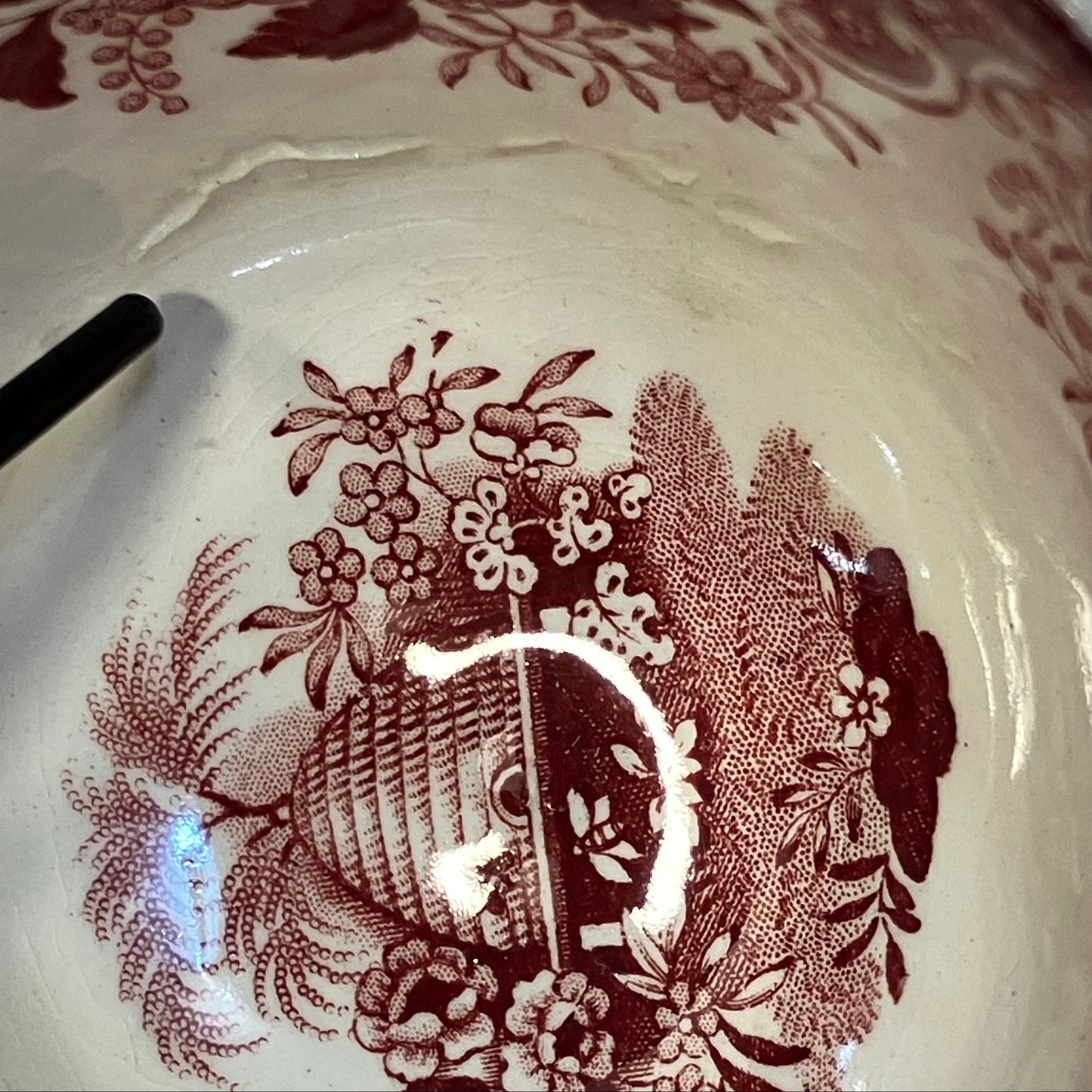 Antique Red Transferware Beehive Cup