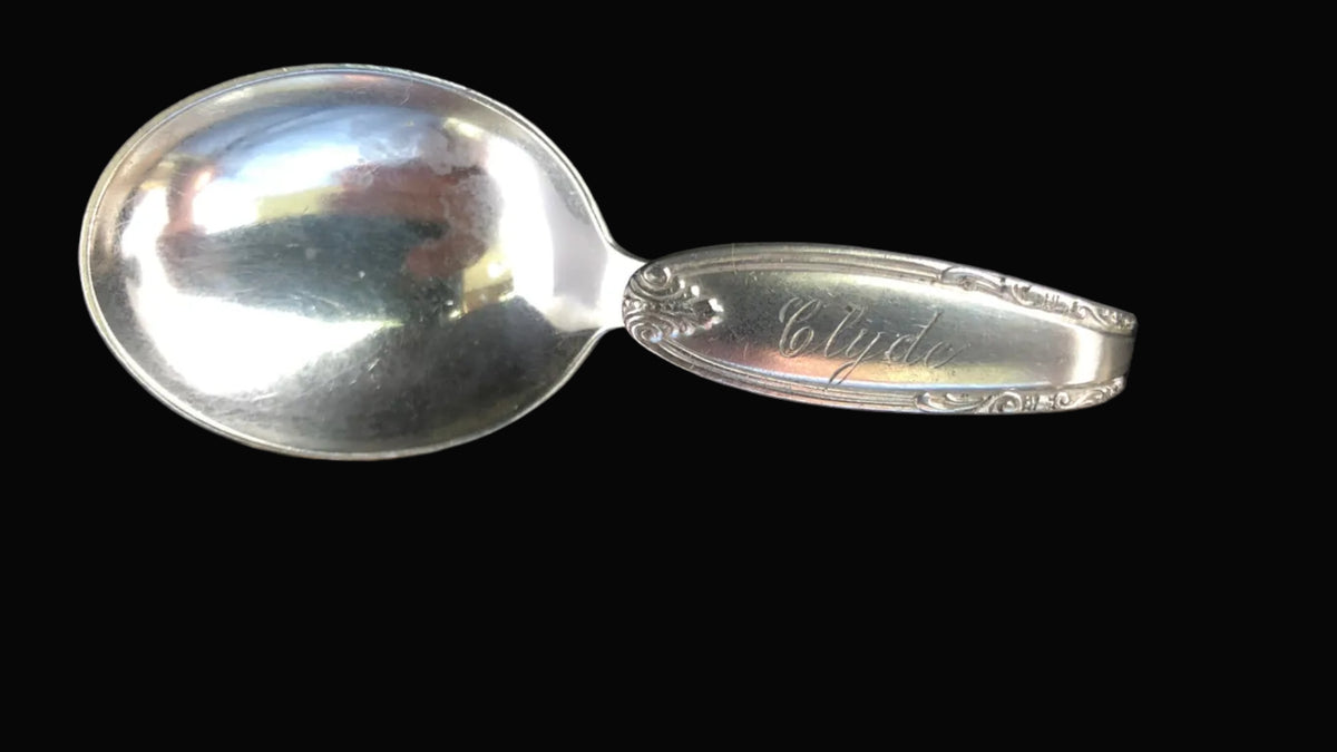 Antique Manchester Sterling Silver Baby Spoon – Leonore Pattern – Curved Handle
