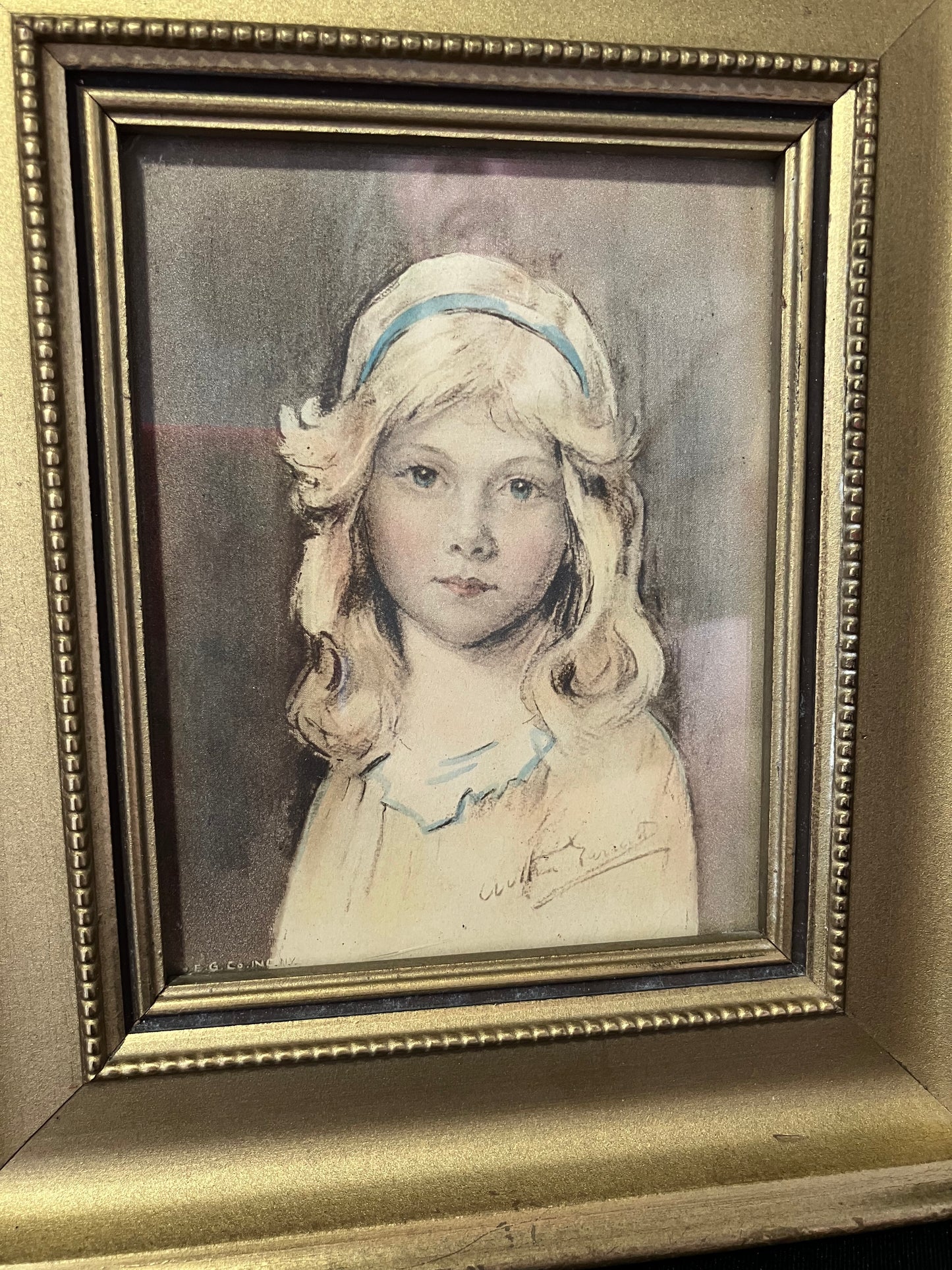 Vintage Arthur Garratt Portrait Prints — Boy & Girl, 1930s–1940s, Gilded Frames