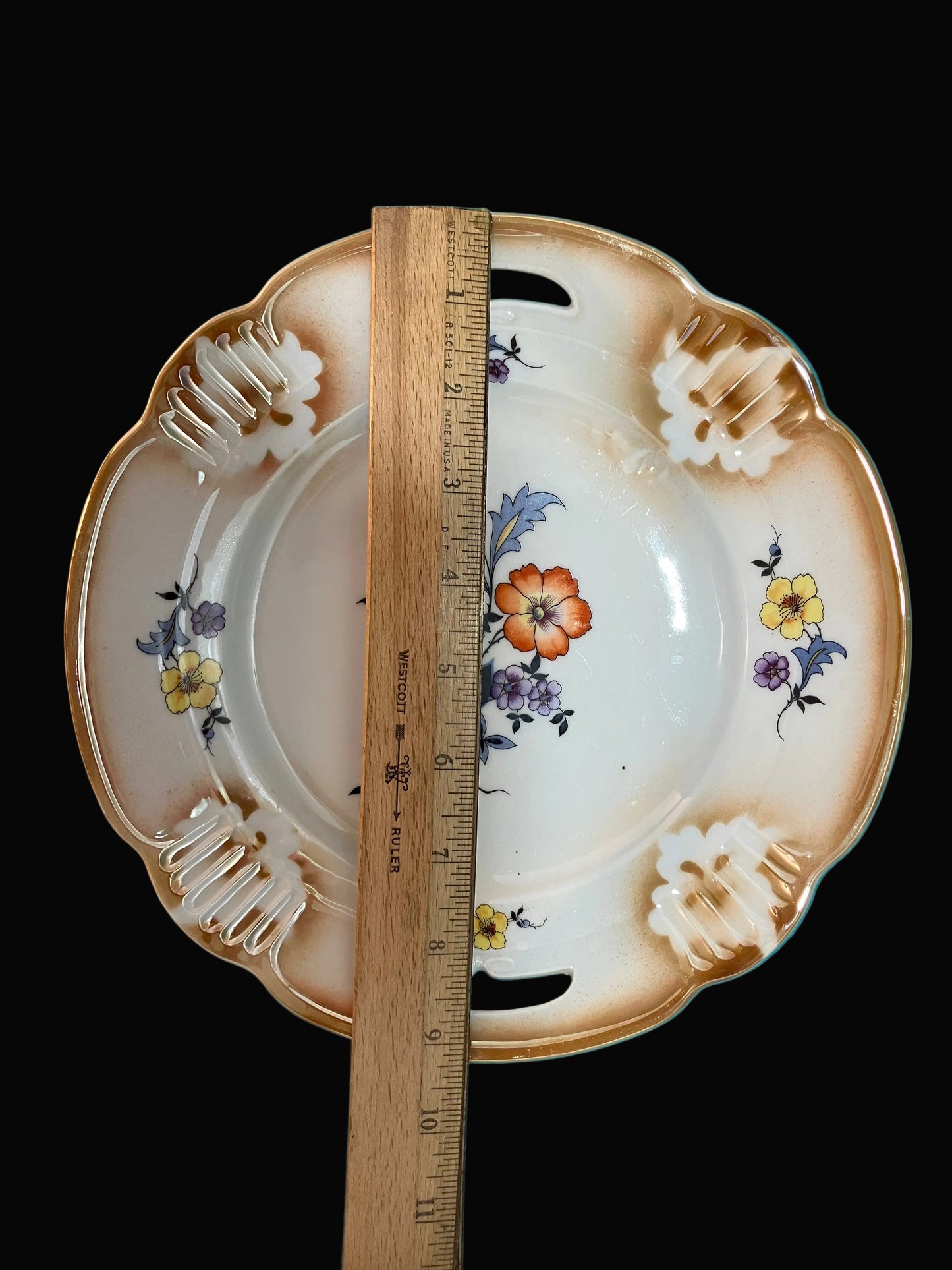 Vintage German Porcelain Dessert Plate with Handles – Antique Floral Serving Plate