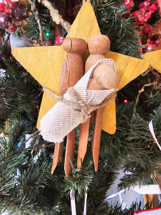 Vintage Cloths Pin Nativity Ornament