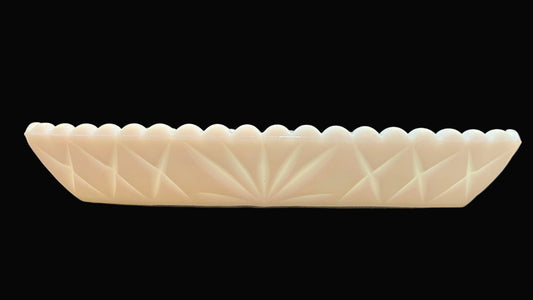 Vintage Hazel Atlas Pineapple Cut Milk Glass Celery Dish Platonite White Glass Mid Century Rectangular Serving Dish Trinket Tray 9.5 Inch