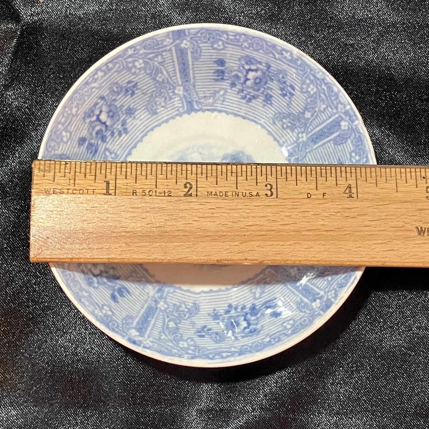 Antique Ontario Lake Pattern Porcelain Saucers – Set of 2 – Blue & White Transferware – Mid-1800s