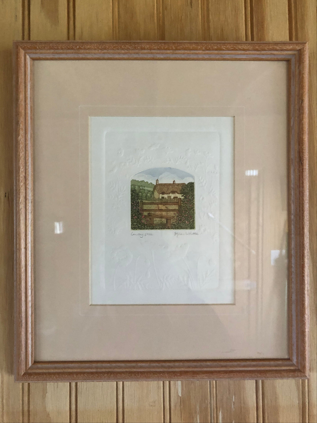 Vintage Stephen Whittle Country Stile Etching Signed Cottage Art Print Embossed Detail Wooden Framed