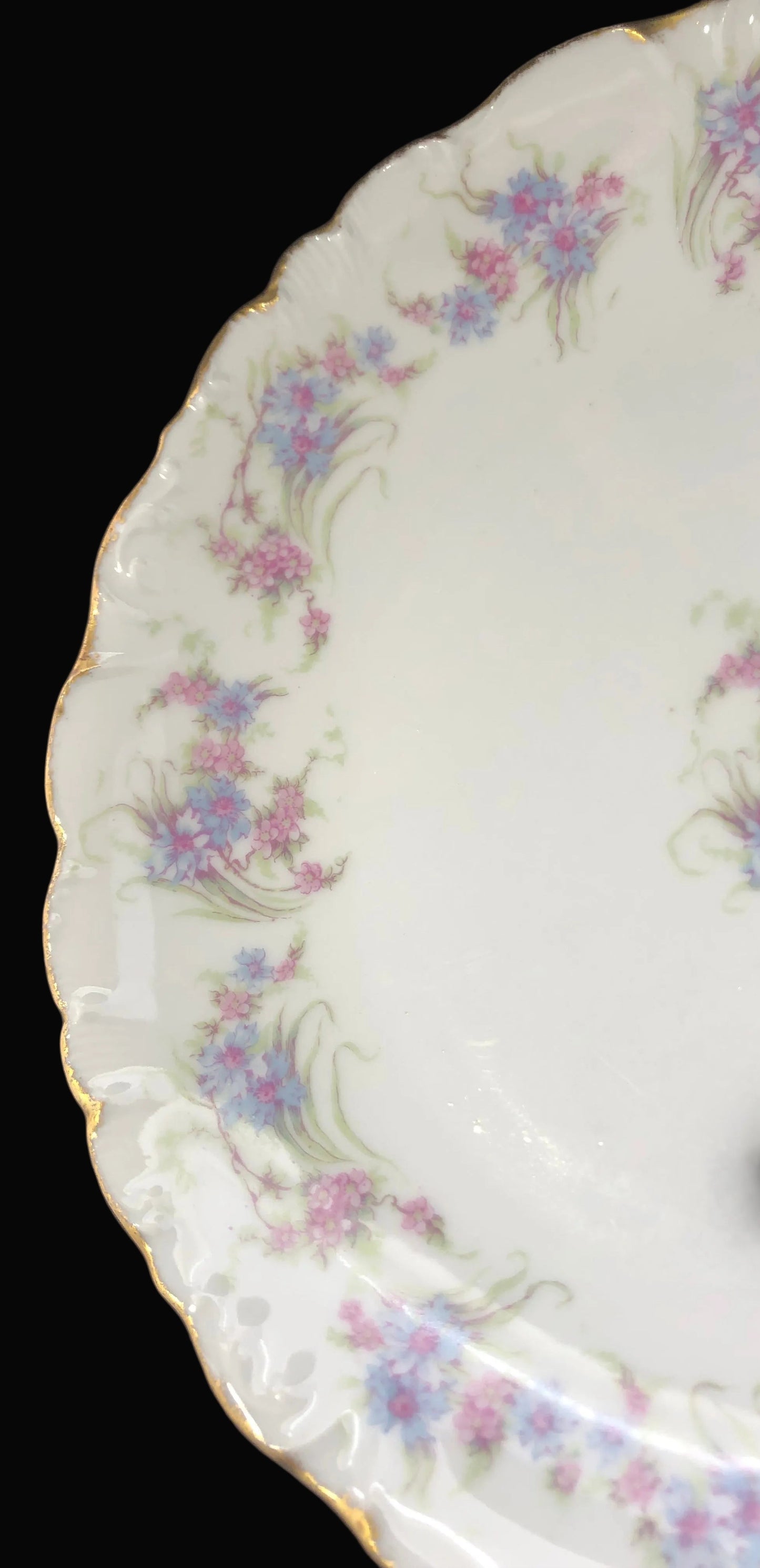 Antique Limoges Elite Works Plate, Bawo & Dotter France Porcelain, Blue Pink Floral Lunch Plate