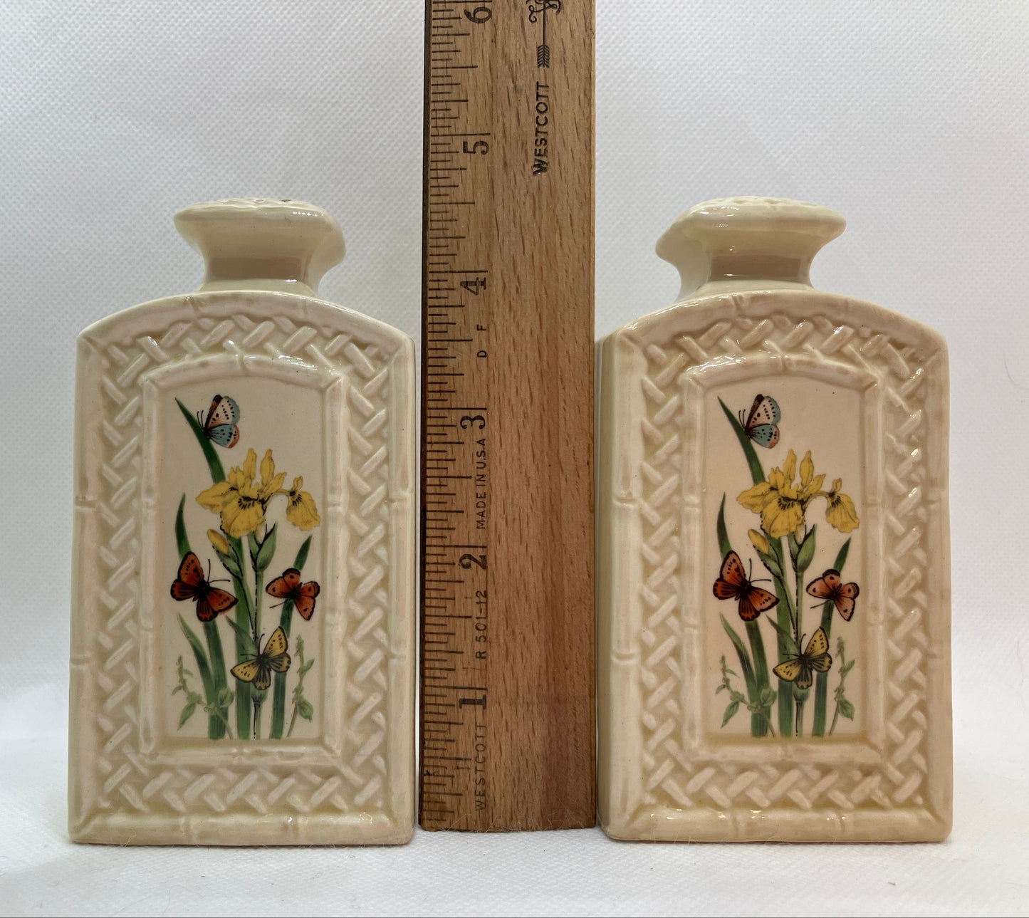 Vintage 1970s Enesco Japan Butterfly Garden Trellis Salt & Pepper Shakers