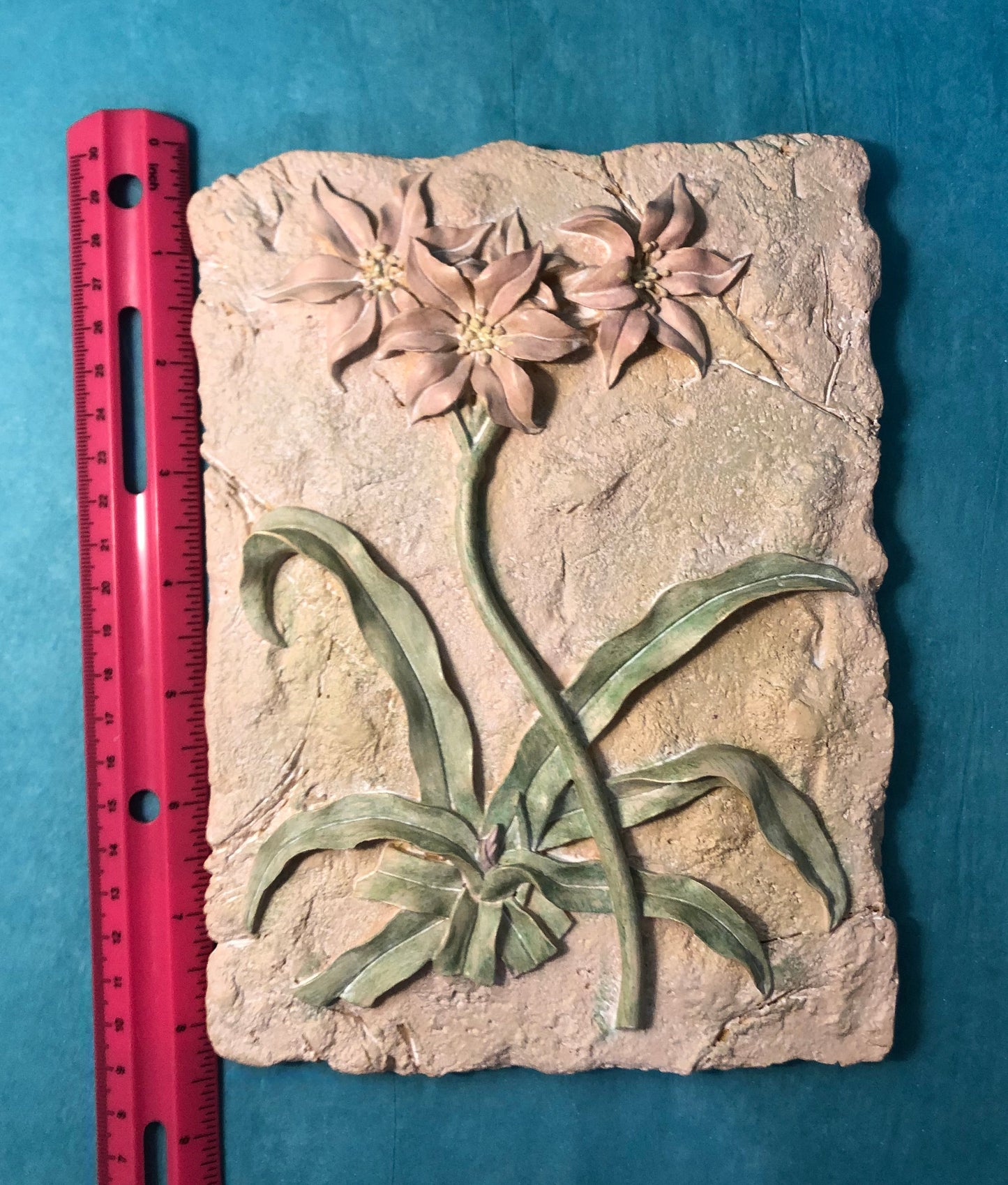 Vintage Cast Stone Floral Wall Plaque – Earth Tone Botanical Décor