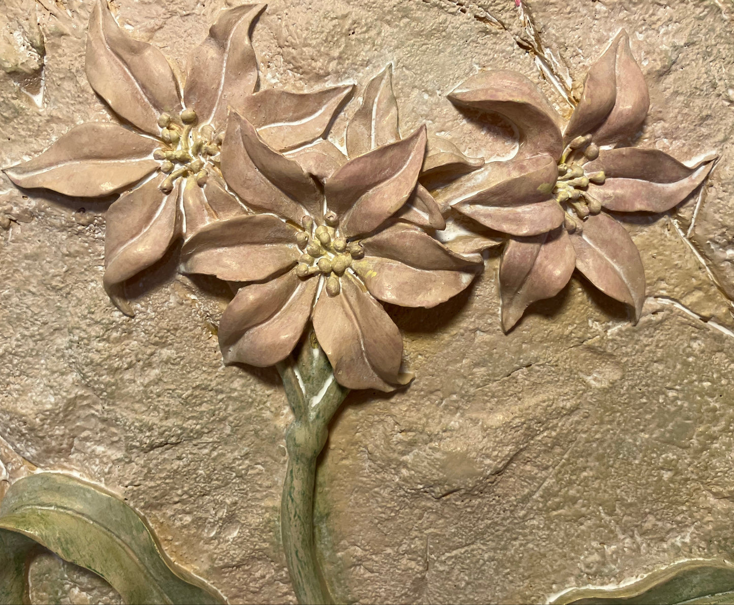 Vintage Cast Stone Floral Wall Plaque – Earth Tone Botanical Décor