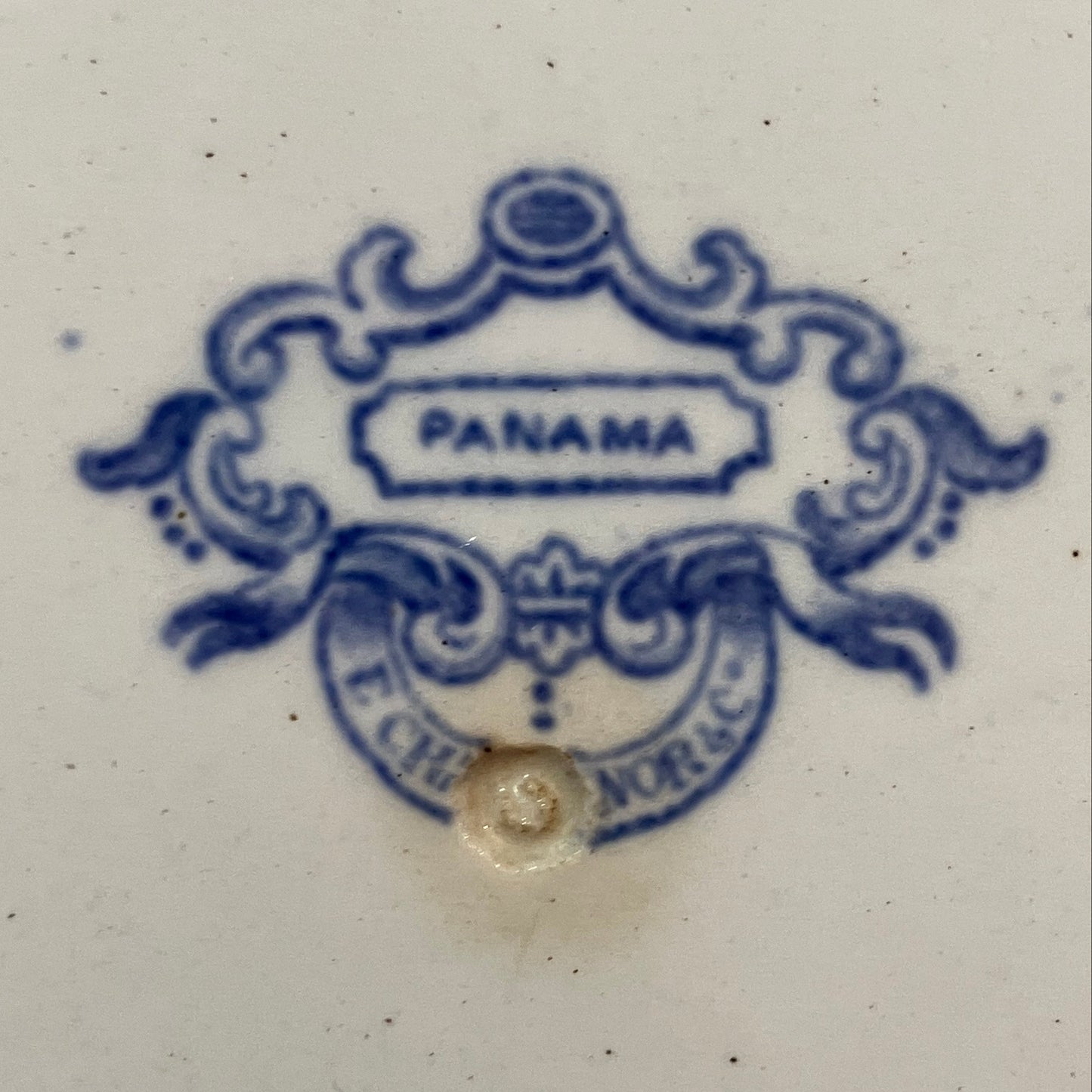 Antique E. Challinor Panama Dinner Plate – 1850s Ironstone – Blue & White Transferware