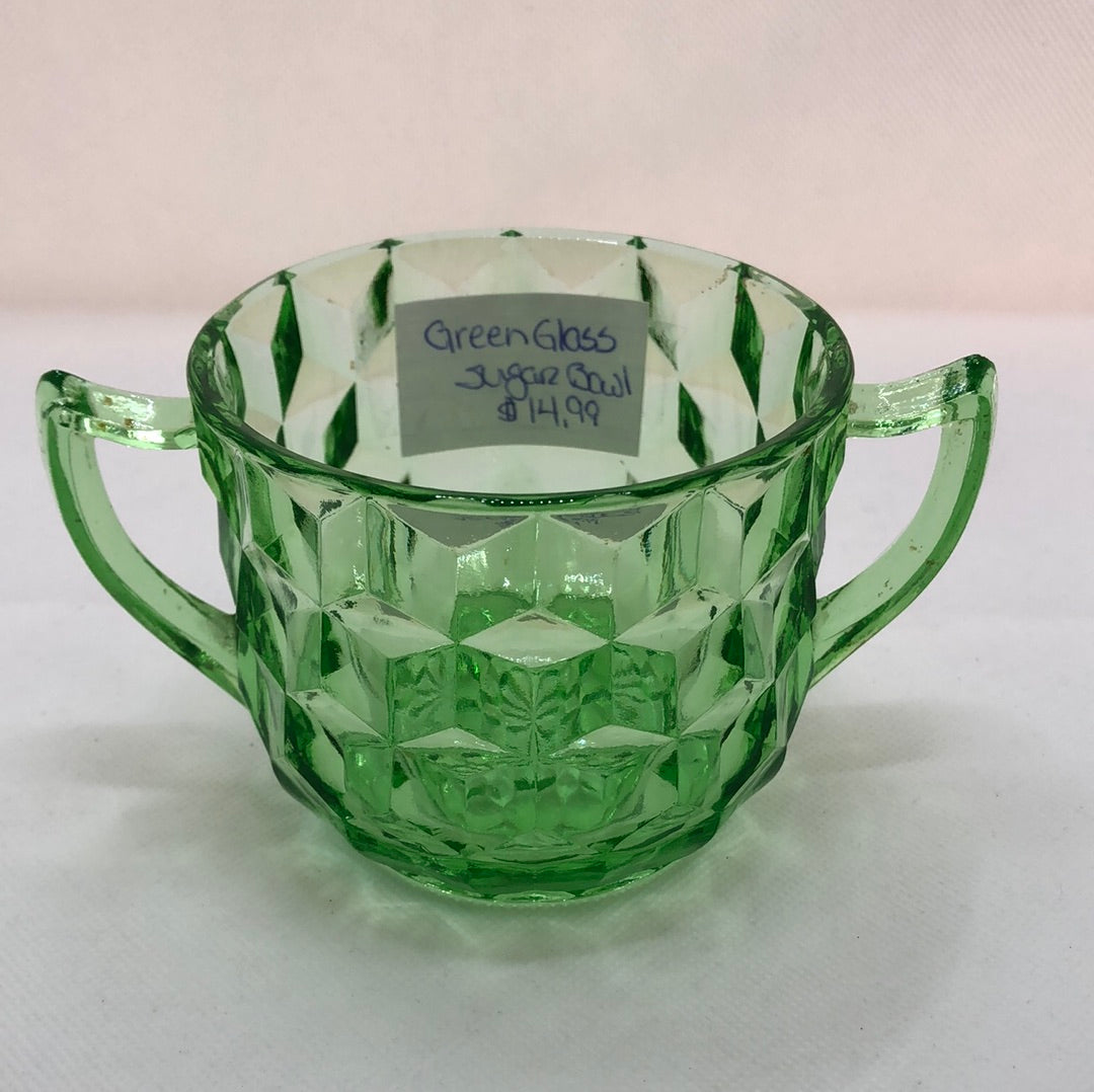 Uranium Green Glass Sugar Bowl