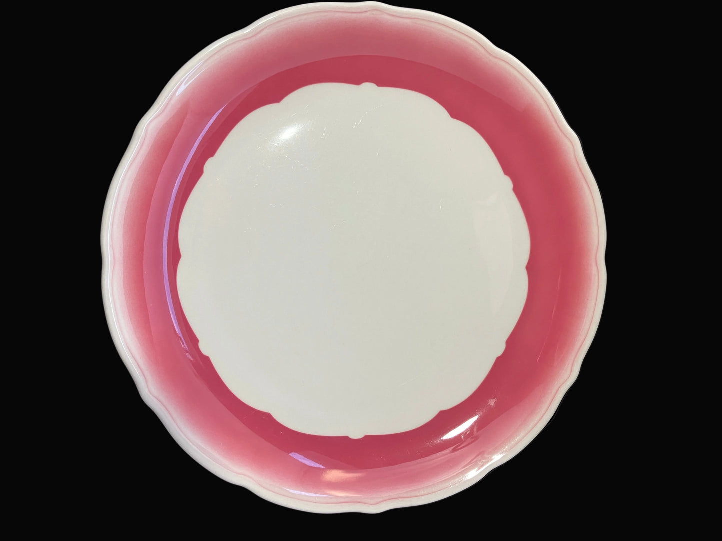 Vintage Syracuse China Restaurant Ware Dinner Plate, Pink Airbrushed Rim, Scalloped Edge
